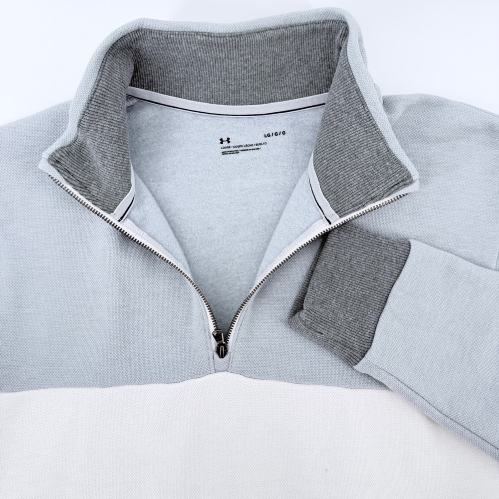 Under Armour Pullover Mens Large Gray Excellent Colorblock Quarter Zip‎ Kangaroo